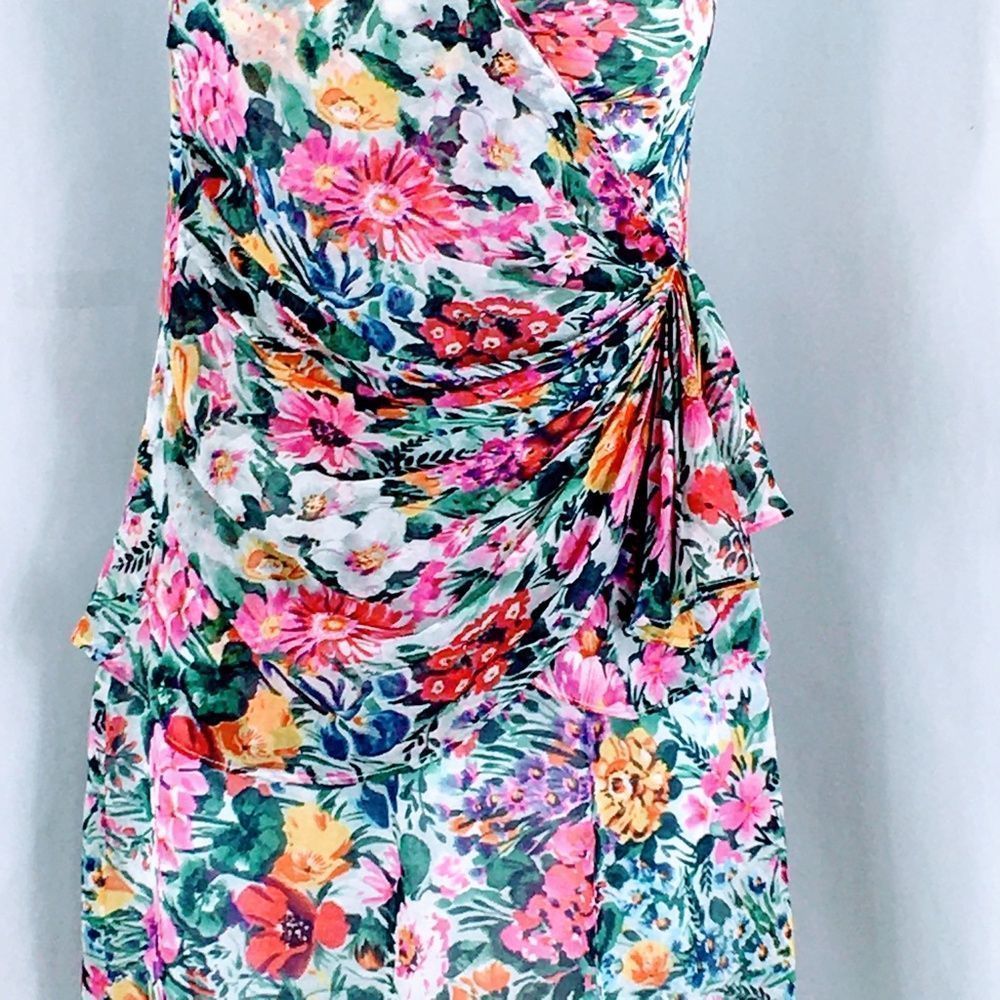 Yumi Kim Silk Dress Strapless Katie Floral Sheath Rouched Mini Dress Sz S - Picture 5 of 14